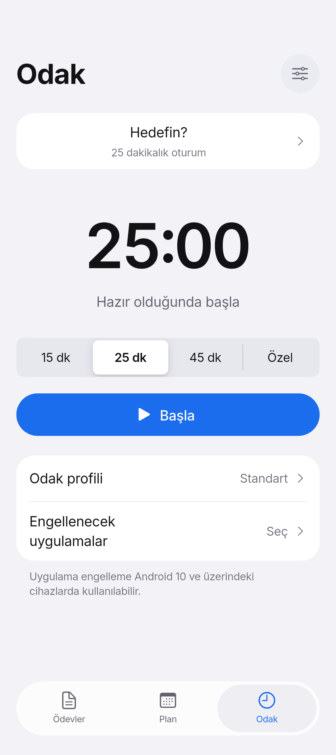 Cork Android uygulaması, Odak ekranı, açık tema